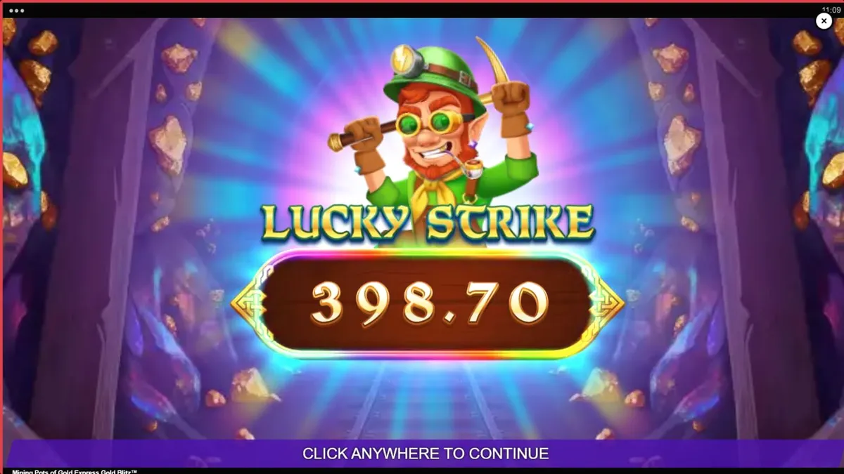 Lucky Lad Flynn di depan tambang emas dalam slot Mining Pots of Gold Express Gold Blitz