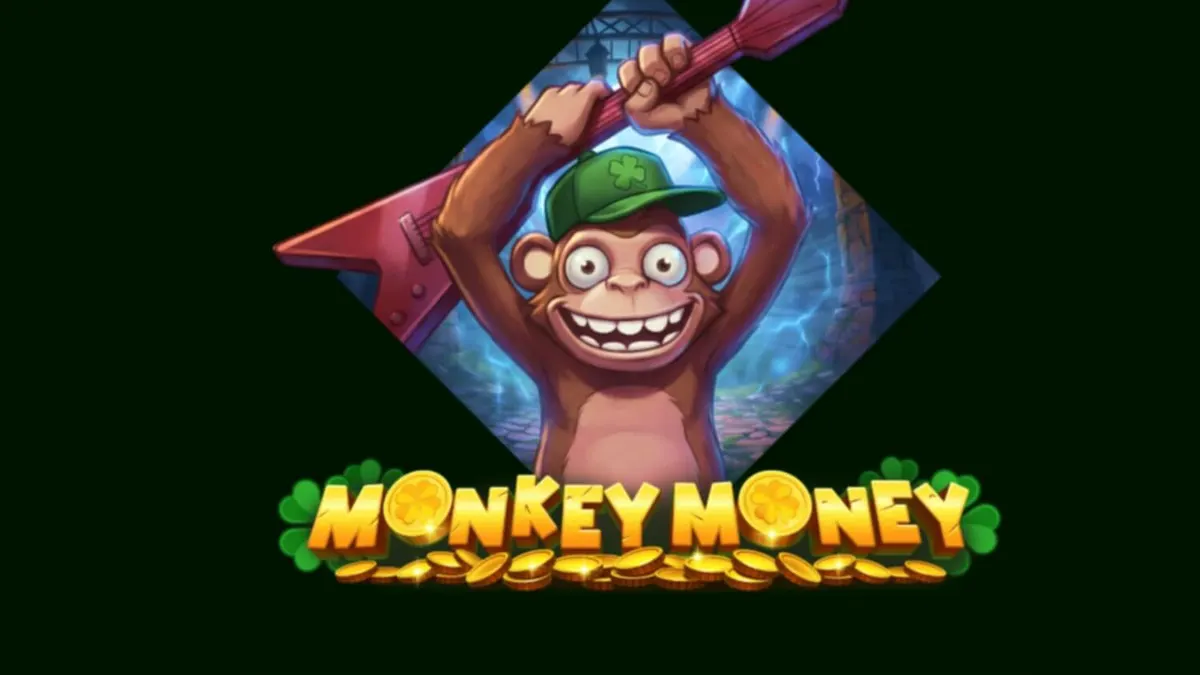 Tampilan antarmuka permainan slot Monkey Money dengan tema petualangan monyet di ruang bawah tanah.